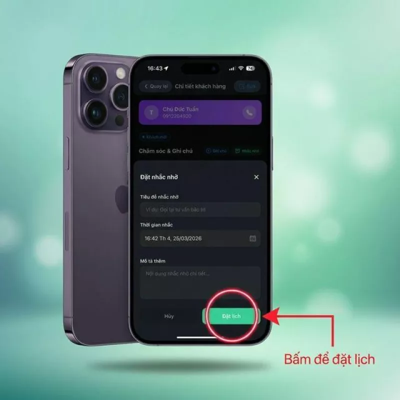 Đặt lịch nhắc việc trên app giúp đội kỹ thuật không bỏ sót hẹn khách hàng