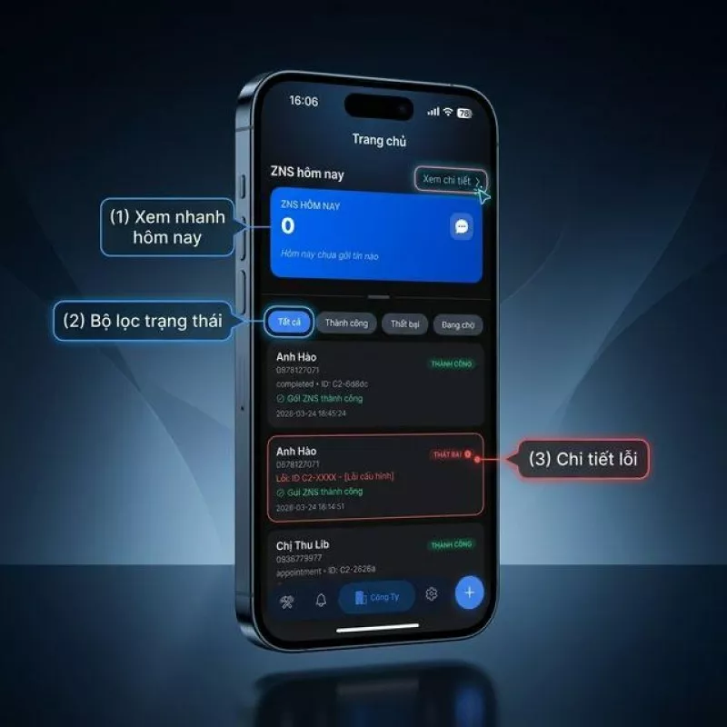 Theo dõi trạng thái công việc và lỗi xử lý ngay trên màn hình chính